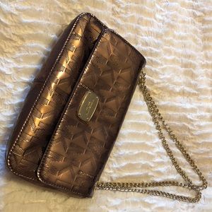 Michael Kors chocolate metallic monogram chain bag